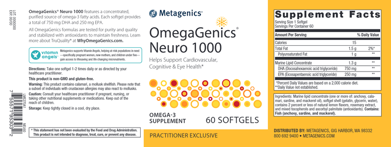 OmegaGenics Neuro 1000 (Metagenics) Label