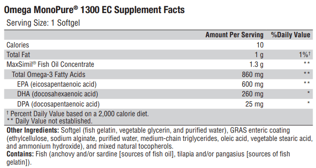 Omega MonoPure 1300 EC (Xymogen) Supplement Facts
