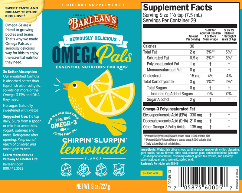 Omega Pals Lemon (Barlean's Organic Oils) Label