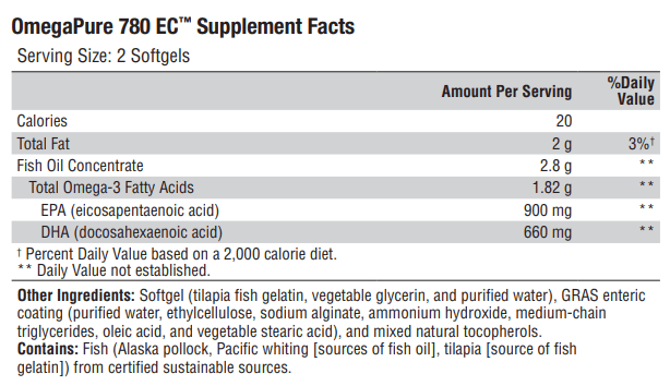 OmegaPure 780 EC (Xymogen) Supplement Facts