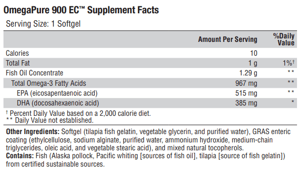OmegaPure 900 EC (Xymogen) Supplement Facts