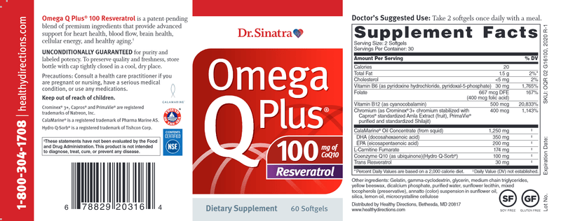 Omega Q Plus 100 Resveratrol (Dr. Sinatra) Label