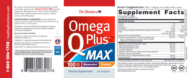 Omega Q Plus MAX (Dr. Sinatra) Label