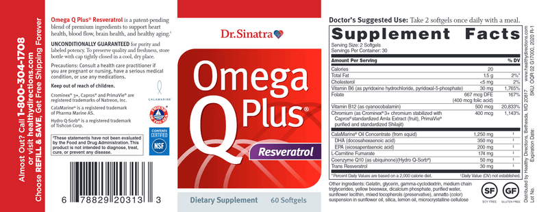 Omega Q Plus Resveratrol (Dr. Sinatra) Label