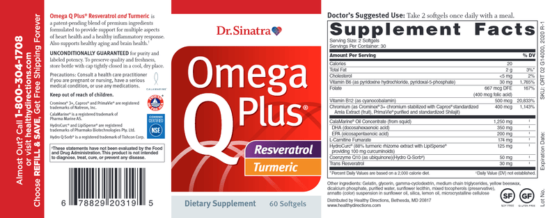 Omega Q Plus Resveratrol and Turmeric (Dr. Sinatra) Label