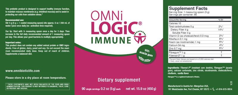 Omni Logic IMMUNE Powder (OmniBiotic) Label