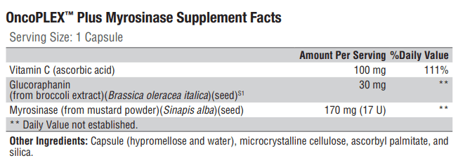 OncoPLEX Plus Myrosinase (Xymogen) Supplement Facts