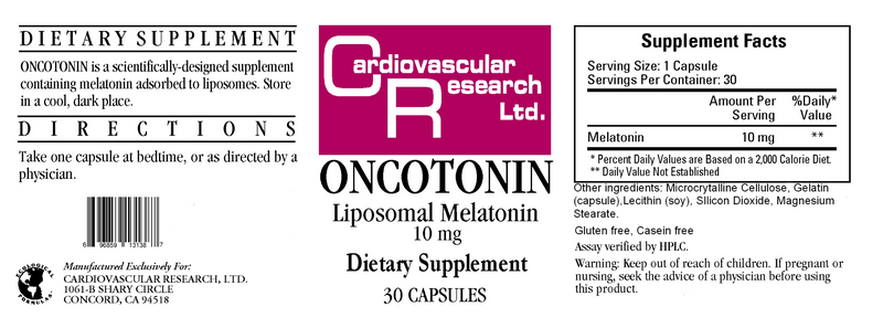 Oncotonin Melatonin 10 mg (Ecological Formulas) Label