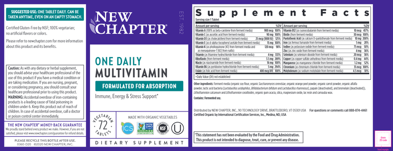 Only One Multivitamins (New Chapter) Label