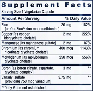 Only Trace Minerals (Life Extension) Supplement Facts