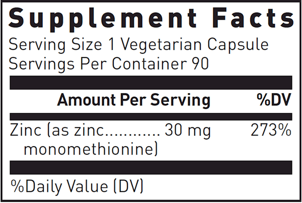 Opti-Zinc 30 Supplement Facts Label