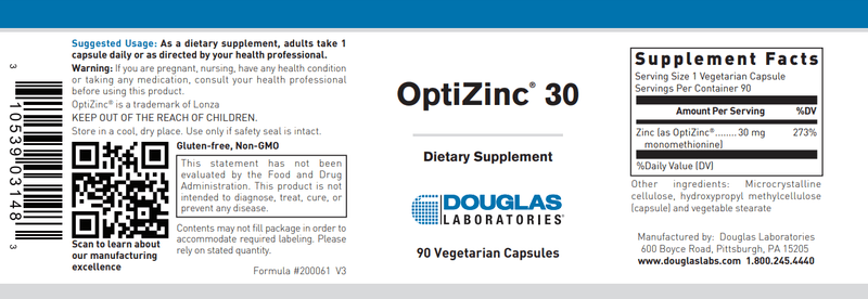 Opti Zinc 30 Douglas Labs Label