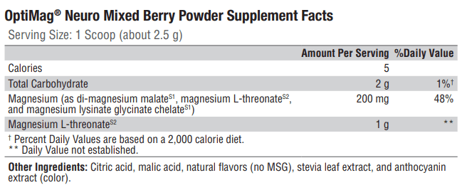 OptiMag Neuro Mixed Berry (Xymogen) Supplement Facts