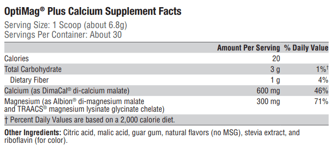 OptiMag Plus Calcium Pear (Xymogen) Supplement Facts