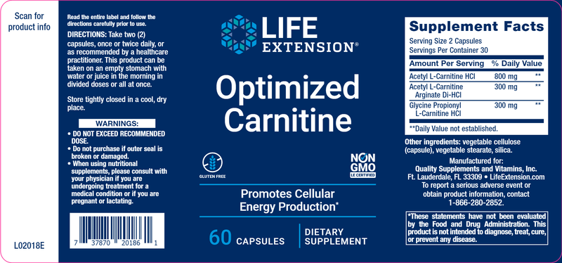 Optimized Carnitine (Life Extension) Label