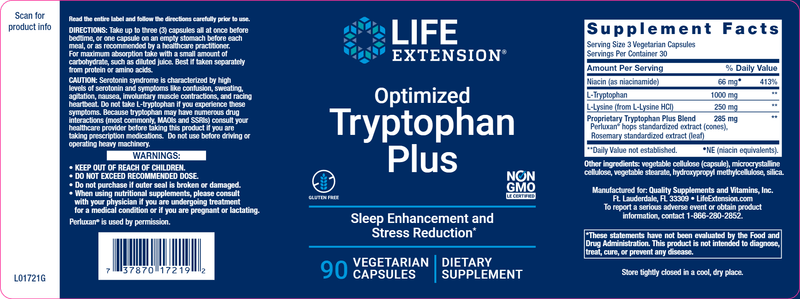 Optimized Tryptophan Plus (Life Extension) Label