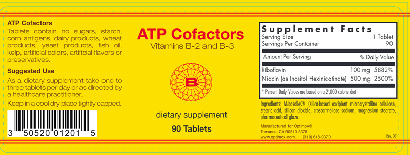 Optimox® ATP Cofactors™ (Allergy Research Group) label