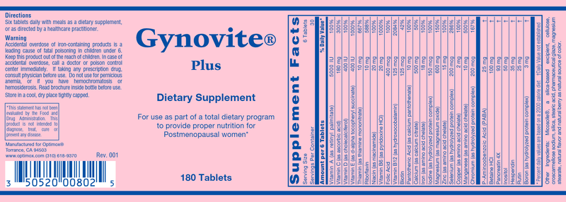 Optimox® Gynovite® (Allergy Research Group) label