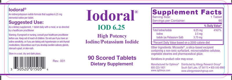 Optimox® Iodoral® 6.25 mg (Allergy Research Group) label