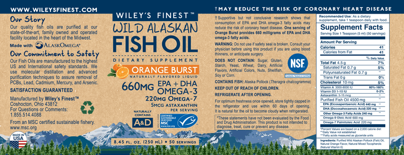 Orange Burst Fish Oil (Wiley's Finest) Label