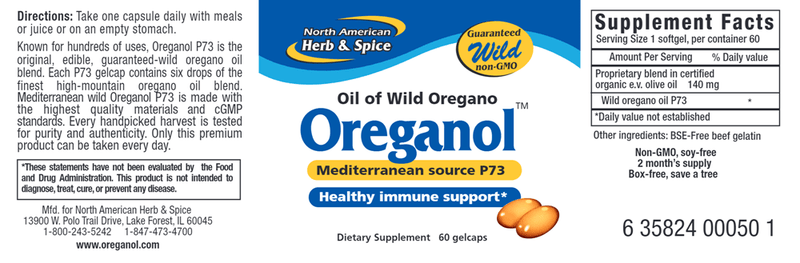 Oreganol (North American Herb & Spice) Label
