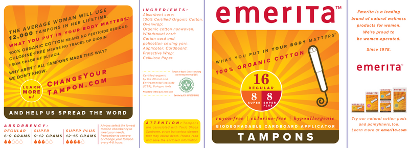 Organic Cotton Multipack Tampons (Emerita) Label