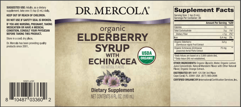Organic Elderberry Syrup with Echinacea (Dr. Mercola) Label
