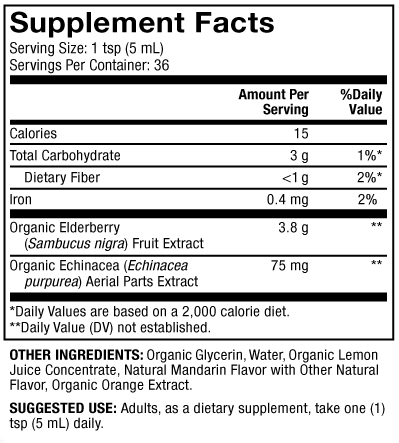 Organic Elderberry Syrup with Echinacea (Dr. Mercola) Supplement Facts