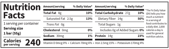 Organic Fit Bar Chocolate Almond Brownie (Garden of Life) Nutrition Facts