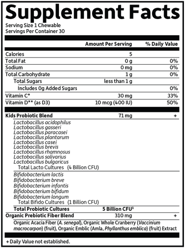 Organic Kids Probiotics Berry Cherry (Garden of Life) Supplement Facts