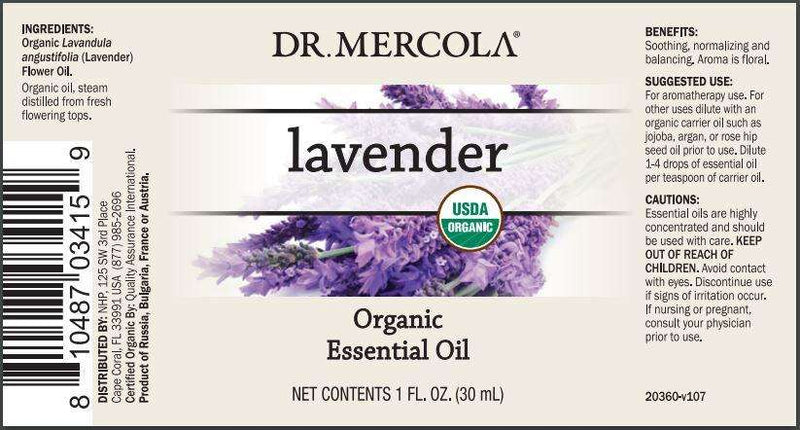 Organic Lavender Essential Oil (Dr. Mercola) Label