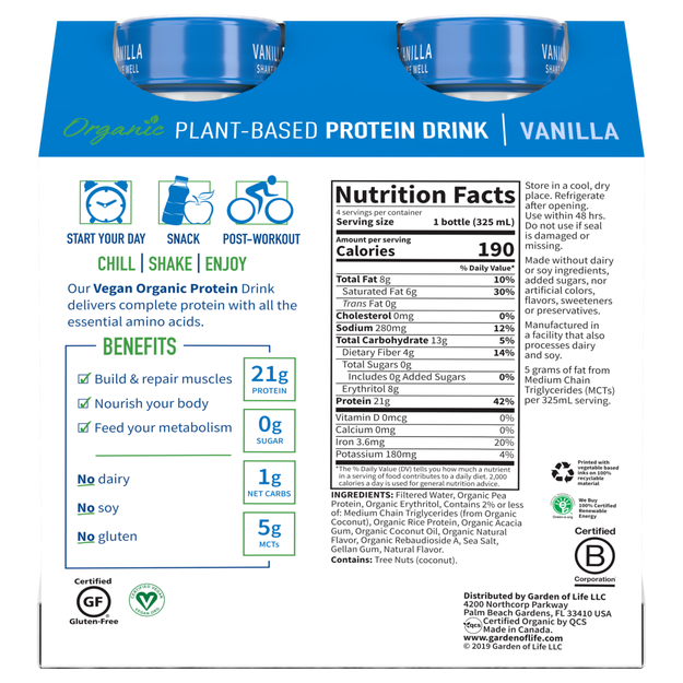 Organic Plant Protein RTD Vanilla (Garden of Life) Box