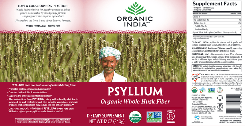 Organic Whole Husk Psyllium (Organic India) Label