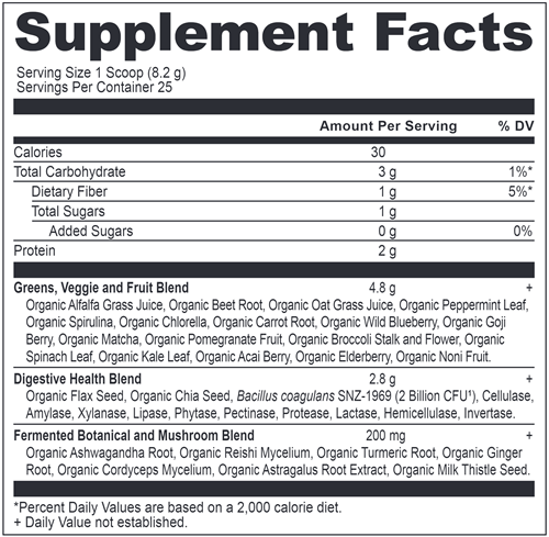 Organic SuperGreens Mint (Ancient Nutrition) supplement facts