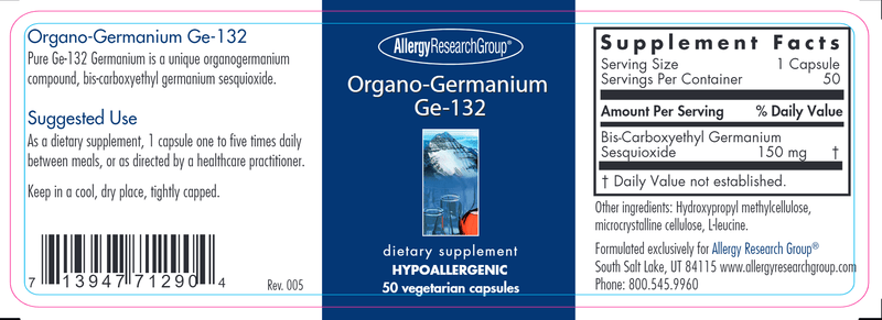 Organo-Germanium Ge-132 (Allergy Research Group) label