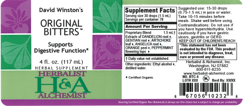 Original Bitters (Herbalist Alchemist) 4oz Label