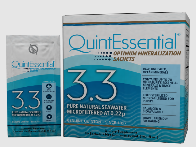 Original Quinton® Hypertonic or QuintEssential® 3.3 (Quicksilver Scientific) Sachet Front