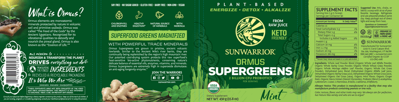 Ormus Super Greens Mint (Sunwarrior) Label