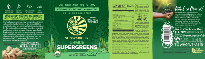 Ormus Super Greens Natural 450g (Sunwarrior) Label