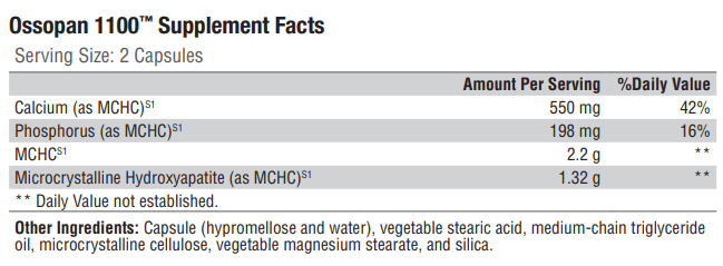 Ossopan 1100 (Xymogen) Supplement Facts