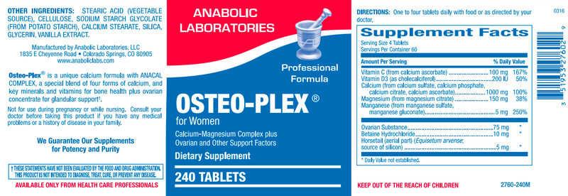 Osteo-Plex for Women (Anabolic Laboratories) 240ct Label