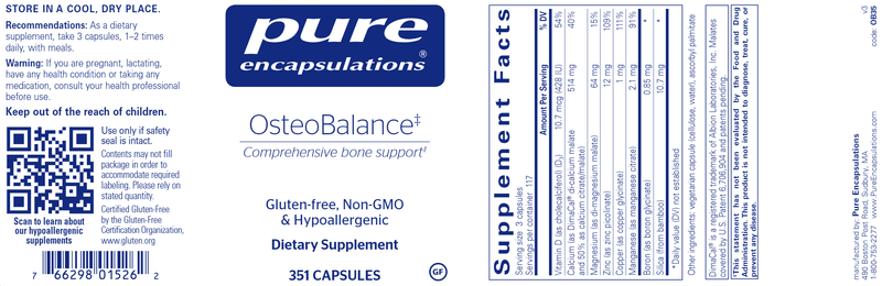 OsteoBalance 351 caps (Pure Encapsulations) label