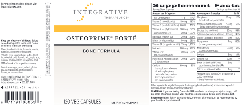 Osteoprime Forte Bone Formula (Integrative Therapeutics) Label