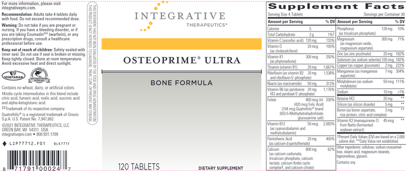 Osteoprime Ultra Bone Formula (Integrative Therapeutics) Label