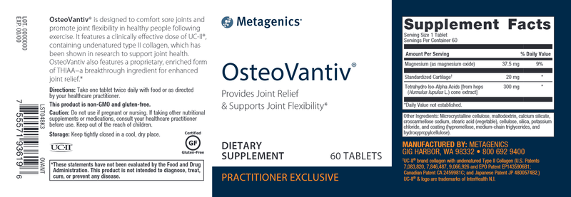 Osteovantiv (Metagenics) Label