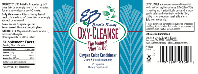 Oxy Cleanse (Earth's Bounty) Label