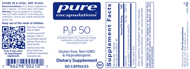 P5P 50 (activated B6) - (Pure Encapsulations) 60ct 60ct label