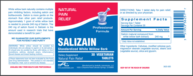 PAIN RECOVERY PACK® (Anabolic Laboratories) Salizain Label