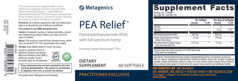 PEA Relief (Metagenics) Label