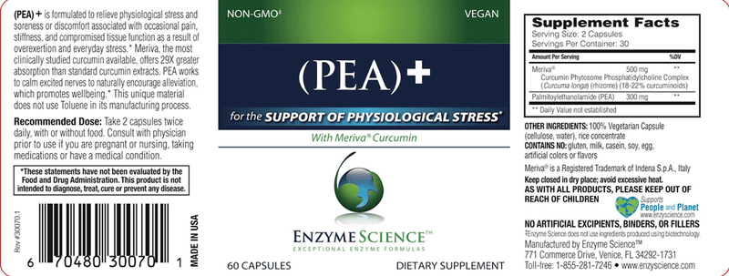 PEA+ Palmitoylethanolamide 60 Capsules Enzyme Science Label